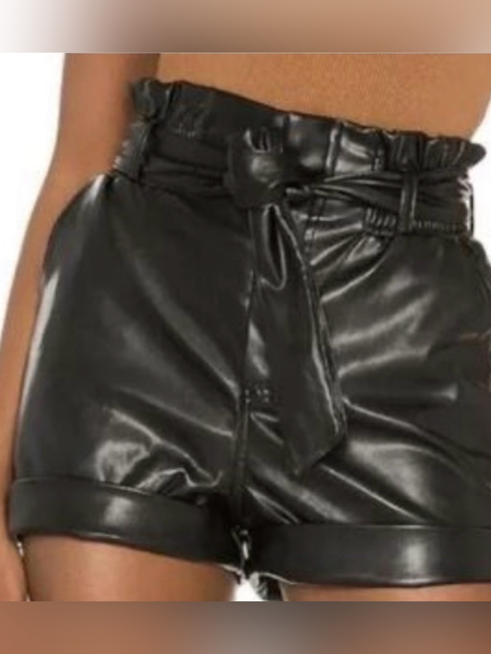 Superdown Faux Leather high-wasted paper bag Shorts with Belt Tie - Picture 1 of 6